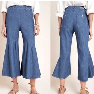 NWOT Anthropologie Pilcro Wide Leg Cropped Chambray Denim Jeans Ladies Size 14